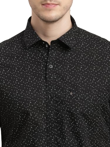 Image of Turtle Men 100% Cotton Slim Fit Black Printed Half Sleeve Casual Shirt