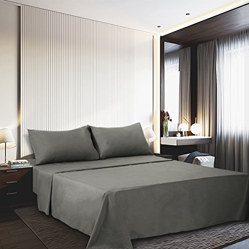 Image of 4 Piece Bed Sheet Set -1 Flat Sheet,1 Fitted Sheet and 2 Pillow Cases Brushed Microfiber Luxury Bedding with Deep Pockets (Full,Gray)