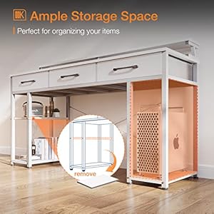 ODK Computer Desk with Drawers and Storage Shelves, 48 inch Home Office Desk with Monitor Stand, Modern Work Study Writing Table Desk for Small Spaces, White ODK Computer Desk with Drawers and Storage Shelves 48 inch Home Office Desk with Monitor Stand Modern Work Study Writing Table Desk for Small Spaces White