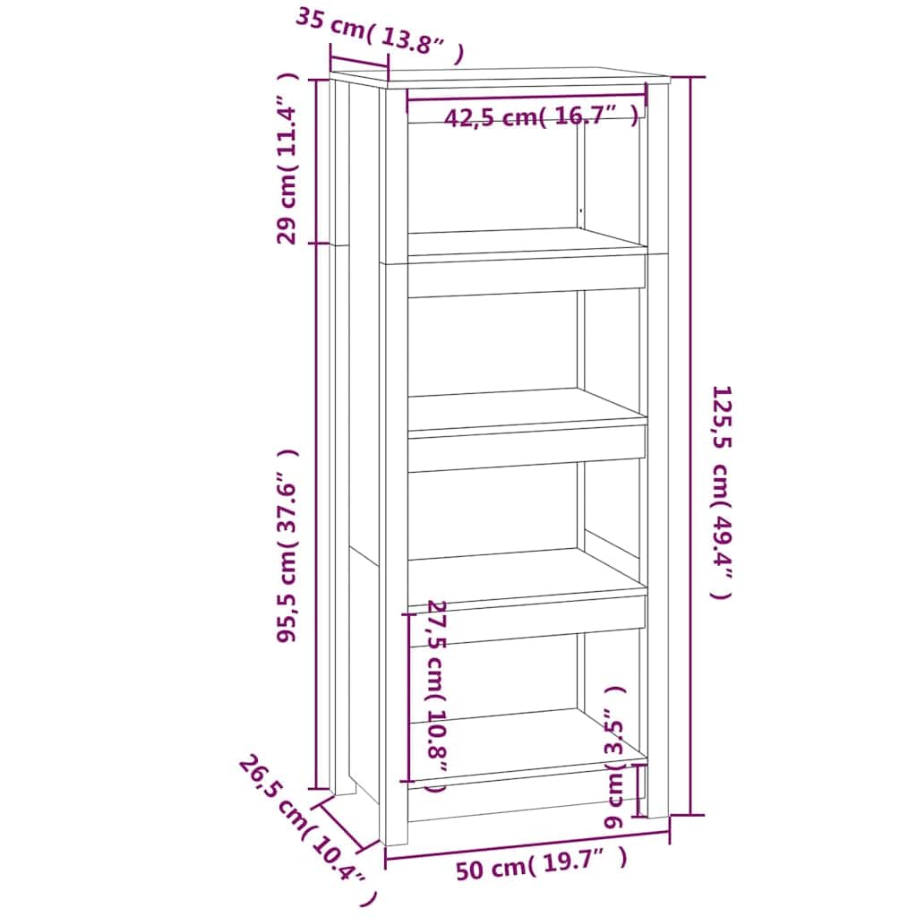 Libreria nera, 50 x 35 x 125,5 cm, in legno di pino massiccio, versatile, con ripiani, per soggiorno, ufficio, cameretta dei bambini, corridoio, portaoggetti decorativo