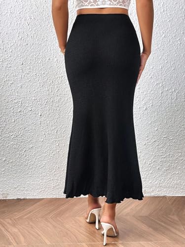 Women’s Bodycon Fishtail Pencil Skirts High Waist Lettuce Trim Maxi Long Skirts3