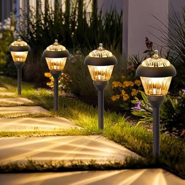 Solar Lights Outdoor, Solar Garden Lights Glass and Metal Waterproof with 2 Lighting Modes, Solar Powered Fall Decoration for Yard Pathway Walkway Driveway Patio,(2 Pack,Warm White)