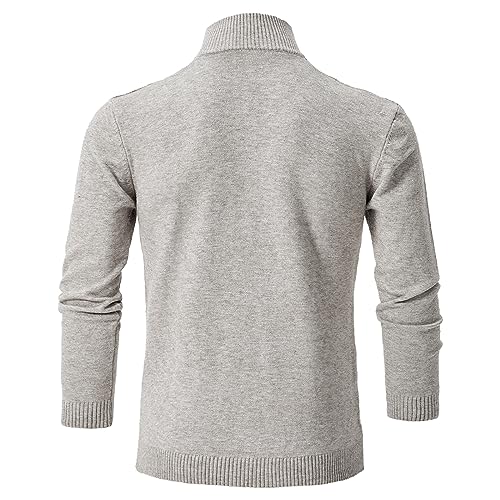 Men's Casual Cable Knit Zip Up Long Sleeve Polo Sweater Mock Neck Pullover Sweater3