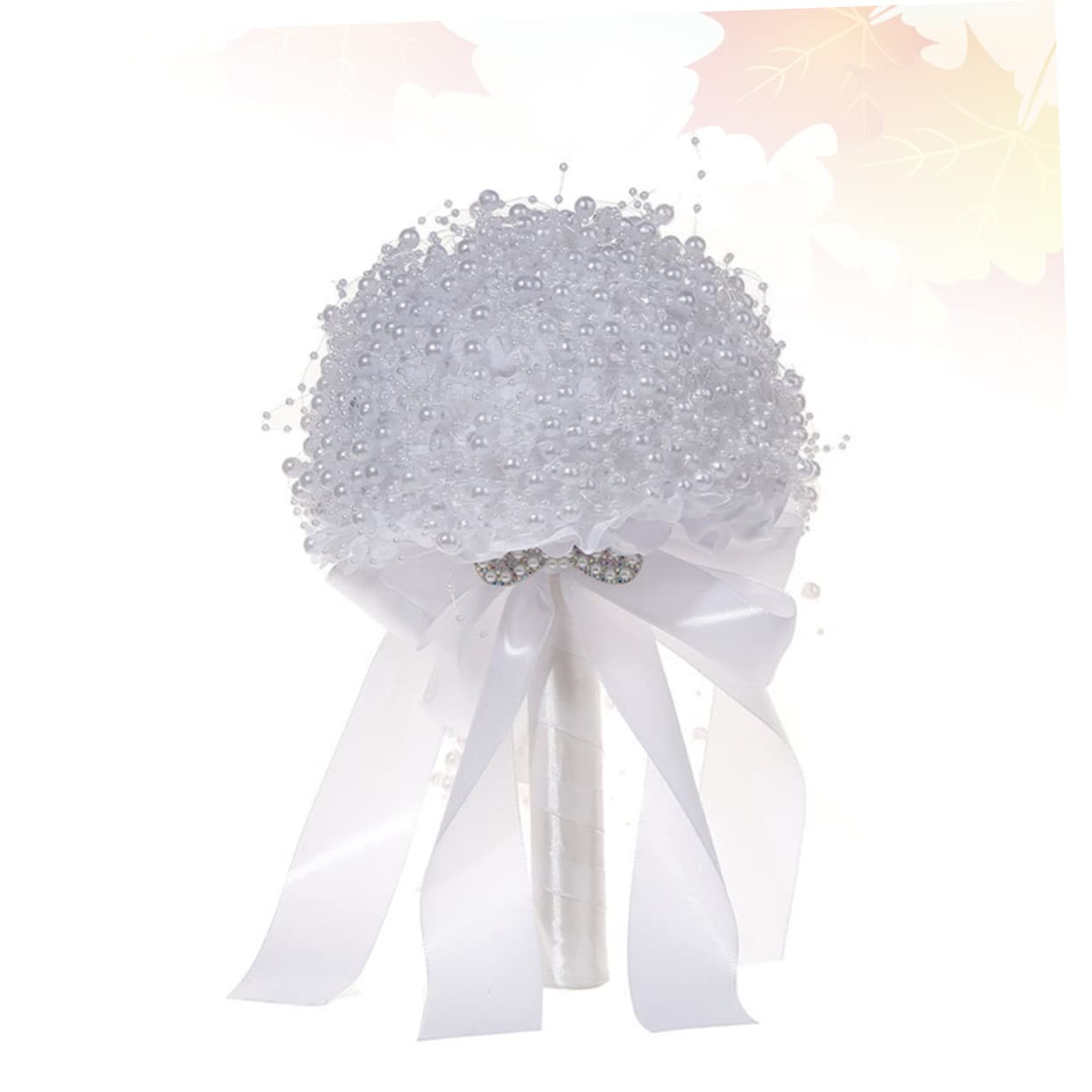 Ciieeo Bouquet Sposa Matrimonio in Perle Artificiali Bianco | Celebrazioni Nuziali e Feste, Elegante Composizione da Portare, Idea Scenica per Sposa