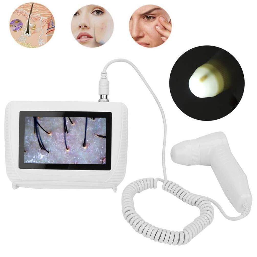 Skin & Hair Analyzer Microscope, Rechargeable 5-Inch LCD Digital Dermatoscope With 50X & 200X Lens For Acne, Scalp, Moisture Detection
