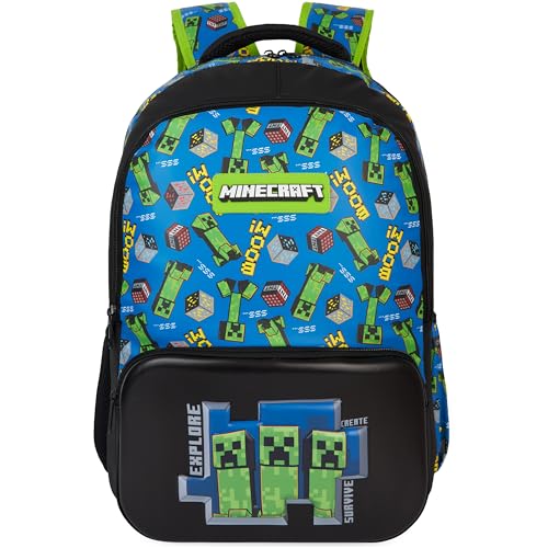 Get Trend Mochila infantil Minecraft para meninos, alças acolchoadas ajustáveis, 45,7 cm, Verde/Multi Minecraft, 46x32x16cm