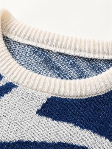 Men's Autumn Winter Casual Pullover - Maze Textured Pattern Round Neck Contrast Color Knitted Sweater3