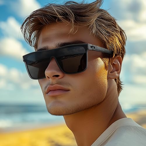 Polarized Sunglasses for Men, Square Overized Fashion Sun Glasses Big Flat Rimless Glasses Shades UV Protection3