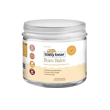 SPRIGS Baby Bear Bum Balm, 2 Fl Oz | Multipurpose Whipped Moisturizing Diaper Cream for Babies & Dry & Sensitive Skin | Soothing Essential Oils & an Herbal Blend of Organic Calendula & Tea Tree