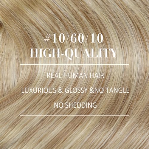 Image of YoungSee Clip in Human Hair Extensions Blonde Balayage Human Hair Clip in Extensions Golden Brown Mix Platinum Blonde Clips in Hair Extensions Real Human Hair for Woman 18inch 120g