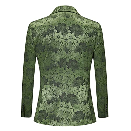 Men's Green Flower Breasted Suit Men's Set Two Piece Breasted Set Set Suit Pants Set3
