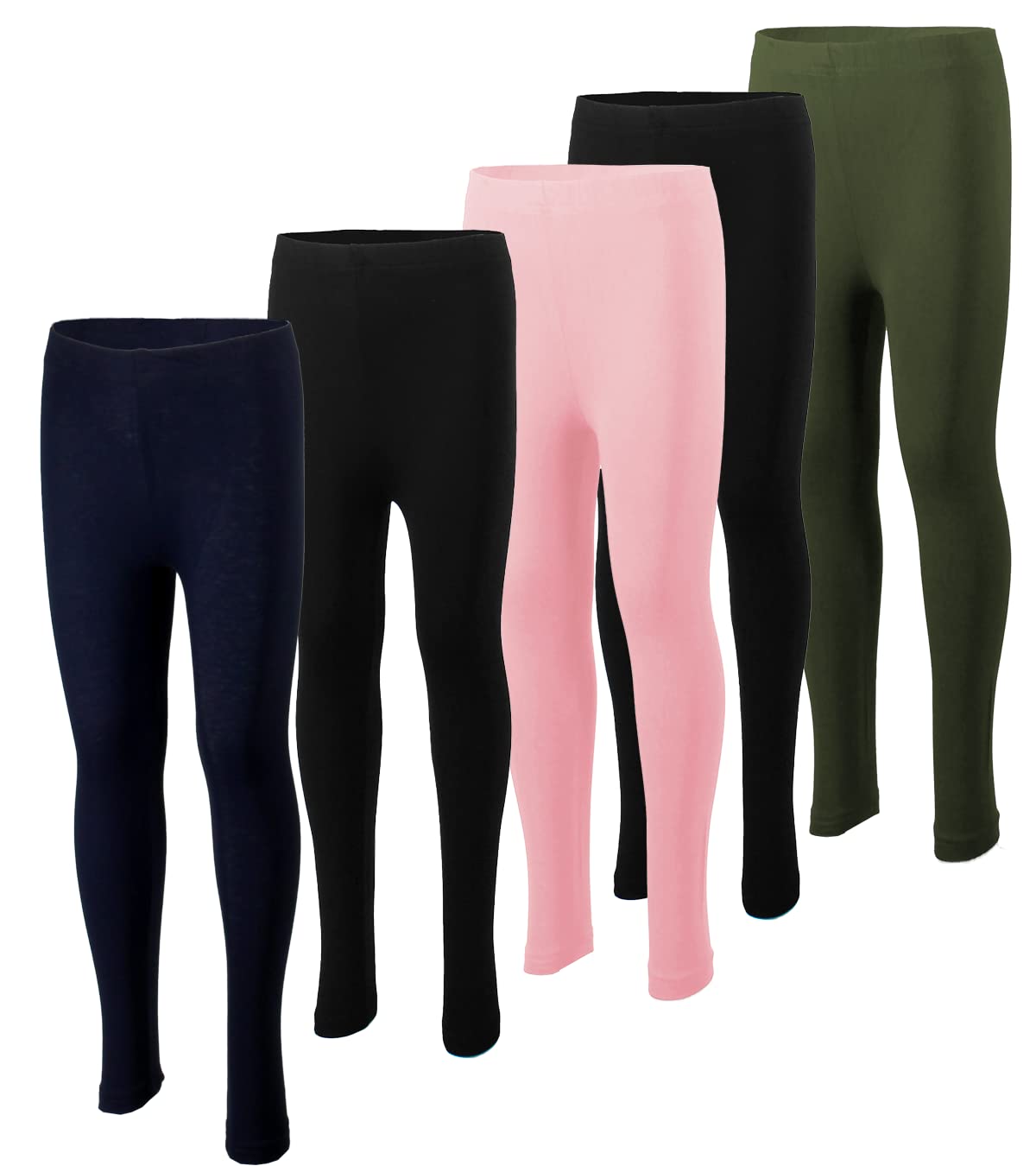 MISS POPULAR 5er-Pack Mädchen-Leggings, Größen 37-44, weiche, bequeme Baumwolle, Spandex, mit elastischem Bund, viele Farben