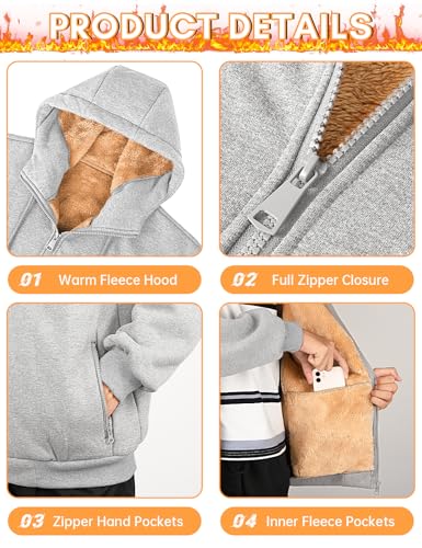 Fleece Hoodies for Men Heavyweight Winter Full-Zip Sweatshirt Sherpa Lined Hooded Thermal Jacket Thick Warm Coats4