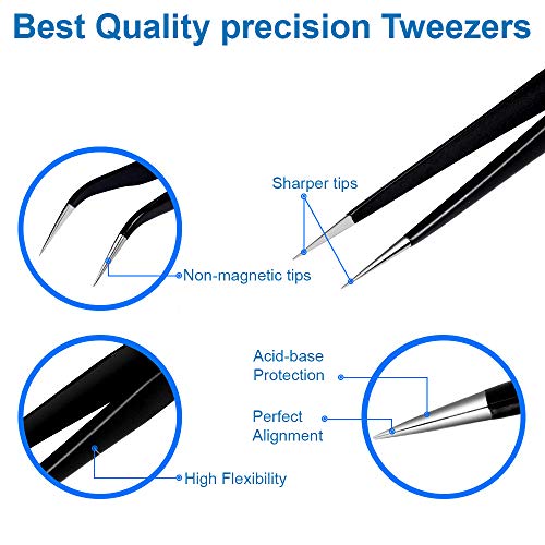 Mmobiel 7X Precision Tweezers Set - Anti-Static Stainless Steel Esd Tweezers - For Electronics, Laboratory Work, Jewelry, Craft, Soldering And More #TOP5