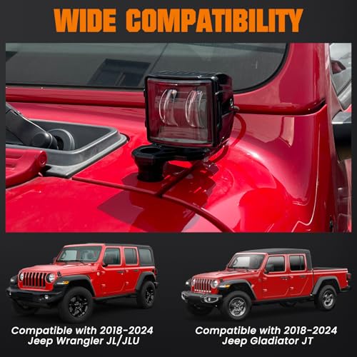 Image of Wrangler JL Light Bar Hood Mounting Brackets, Gladiator JT Ditch Light Cowl Mount Brackets A-Pillar LED Fog Light Pod Brackets for 2018-2025 Jeep Wrangler JL JLU 4xe Gladiator JT Accessories