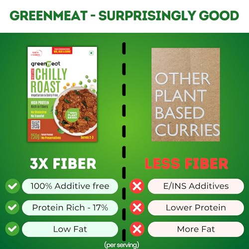 Image of Greenmeat Chilly Roast - Instant | Ready in 5-10 Minutes | 100% Plant Based & Vegetarian | Protein & Fiber Rich | Low Fat & Zero Cholesterol | No Preservatives | Pack of 1 (250g)