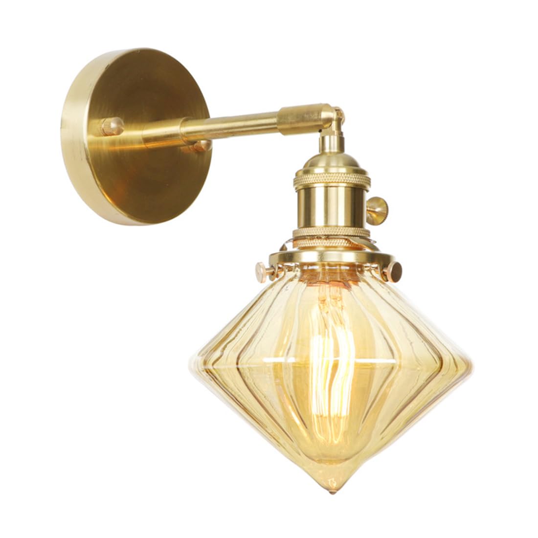 HUAYUSEDF Modern Wall Lamp with Rotary Switch Up and Down Adjustable Wall Sconces Glass Lampshade Vintage Wall Lights for Bedroom Living Room Dining Room Loft (Amber)
