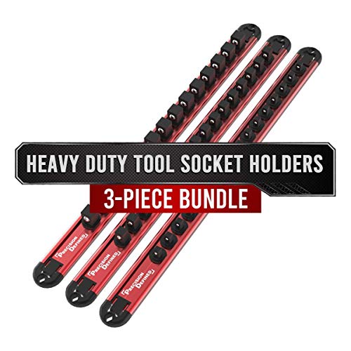 Lot De 3 Rails De Douilles en Aluminium Precision Defined, Rouge, 16 Attaches De 0,6 cm, 16 Attaches De 0,9 cm, 14 Attaches De 1,3 cm| Rotation à 360°