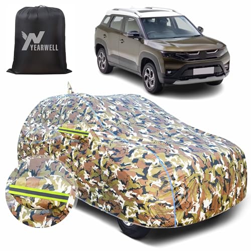 Image of Car Body Cover for Maruti Brezza New, 100% Waterproof with Mirror & Antenna Pockets, Military Print Design, UV & Dust Protection, Triple Stitched, Sky Piping & Reflector (Jungle Print)
