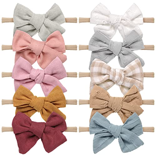 Image of PUCH-KO baby girl bows headbands for newborn and infant toddler hairbands hair accessories handmade elastic stretchy headband for girls child toddlers kids (Mustard)