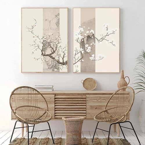 Affiche murale encre de style chinois en toile 60x80 cm lot de 2 pièces sans cadre pour salon