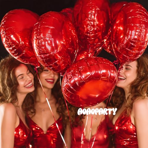 Image of 25Pcs Red Round Shaped Helium Foil Mylar Balloons 18 Inch for Birthday Wedding Anniversary Engagement Party Decorations Supplies
