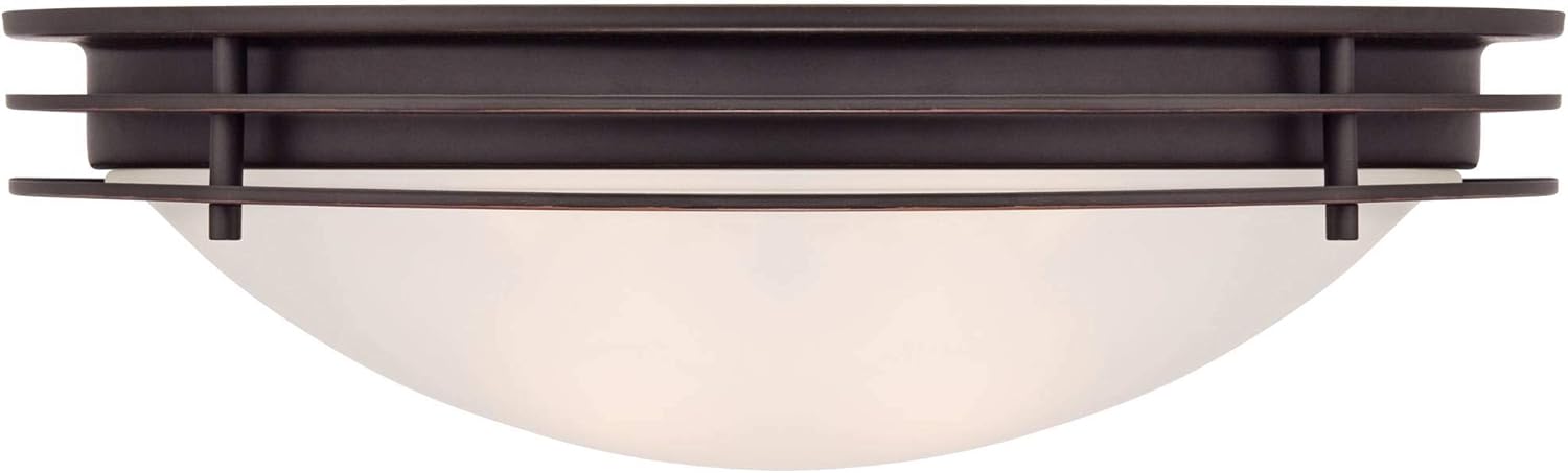 Contemporary Modern Art Deco Close to Ceiling Light Flush Mount Fixture Bronze 16" Wide White Glass Bowl Shade for House Bedroom Hallway Living Room Bathroom Dining Kitchen - Possini Euro Design - Ceiling Pendant Fixtures - 