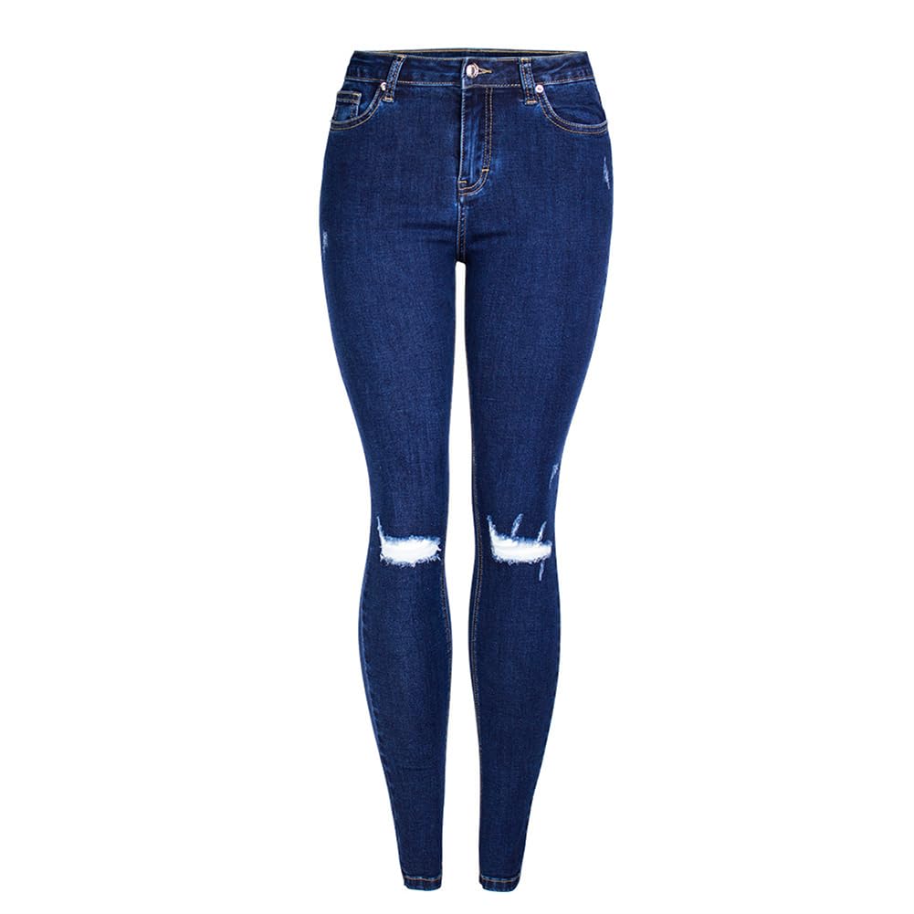 Pantalones Vaqueros, Pantalones De Pierna Pequeña Elásticos Ajustados Perforados para Mujer, Pantalones Lápiz