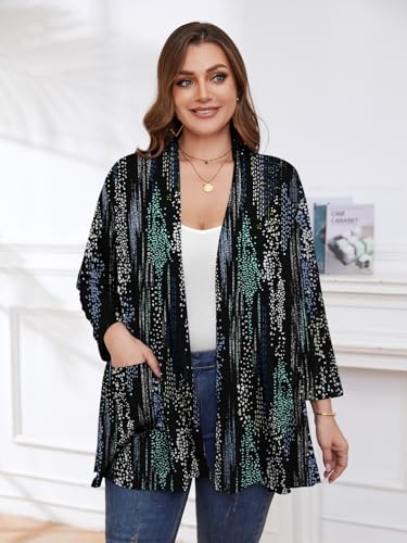 Image of BELAROI Plus Size Lightweight Cardigan Sweaters for Women Casual Open Front 3 /4 Sleeve Cover Up
