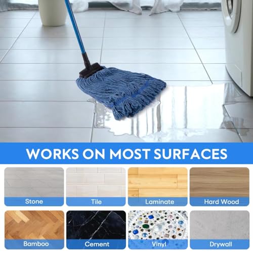 Image of Matthew Large Heavy Duty Mop Head Commercial Replacement for General and Floor Cleaning, Screw-on Wet Industrial Cotton Looped End String Head Refill (Blue Pack of 2) w /Built-in Flexible Bristle Brush