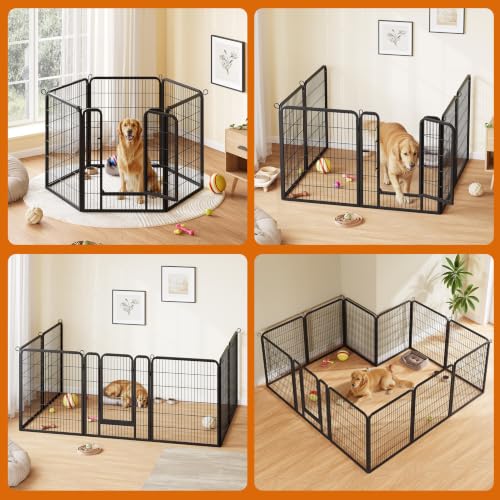 Image of Yaheetech 40 inch H 6-Panel Extra Wide Dog Playpen w /Door for Indoor Outdoor | Heavy Duty Metal Frame, Secure Latch Gate, Tool-Free Assembly, Portable For Yard RV Camping, Ideal For Medium & Large Pets
