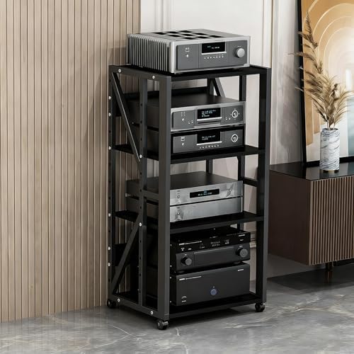 Hi-Fi Multi-AV Rack for TV & Gaming, 4-Tier Heavy-Duty Steel Stand, Adjustable Feet, Easy Assembly - Black Entertainment Center for Home Theater & Audio Equipment