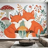 Generisch Wandtapete Karikatur Fuchs Tapete Orange 200x140 cm, Tapeten Schlafzimmer Wald Tier Kinder Fototapete Wohnzimmer, Vliestapete Wanddeko, Motivtapeten w6g12