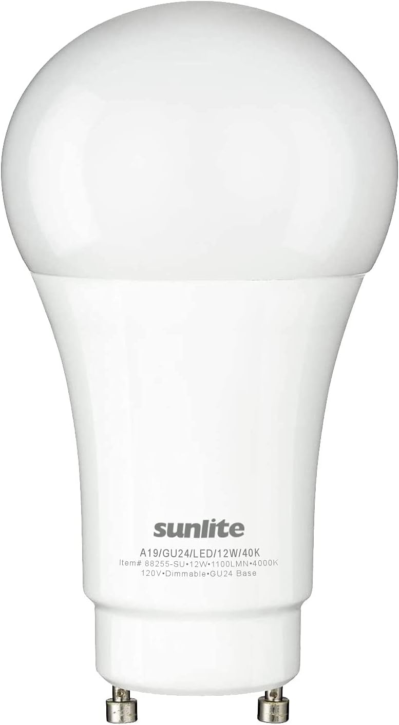 Sunlite 88255 LED A19 Light Bulb 12 Watts (75W Equivalent) 1100 Lumens, GU24 Twist and Lock Base, Dimmable, UL Listed, Energy Star, 4000K Cool White, 1 Count