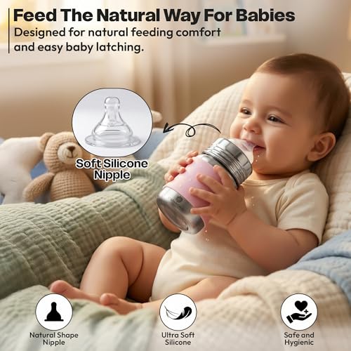 Image of StarAndDaisy Baby Milk Bottle for new Born /Infant /Toddler 140 ML SUS 304 Steel Baby Feeding Bottle for 0+ Months, BPA Free Leakproof Bottle, Anti Colic, Easy to Clean
