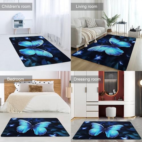 Tapis de bain super absorbant motif papillon bleu de qualité supérieure pour douche