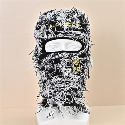 Balaclava de punto cálida para hombres y mujeres, gorro tejido, bordado, letra, resistente al viento, gorro con capucha para andar en moto, esquiar miniatura 5