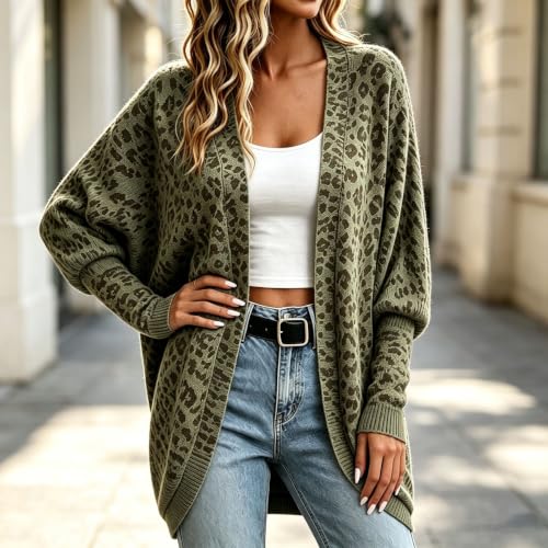 Batwing Long Cardigan Sweaters for Women Leopard Print Lightweight Sweaters - image 3