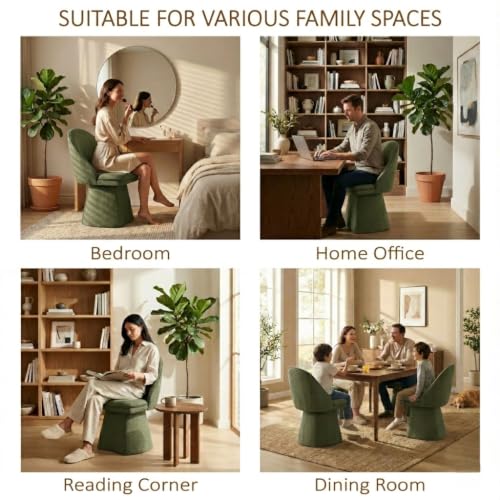 Image of KISLOT Swivel Dining Chairs Modern Desk Chair Upholstered Linen Fabric Side Chair for Kitchen Dining Room Bedroom,Moss Green,2 Box