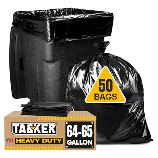 65 Gallon Trash Bags, (50 Case w/Ties) Large Black Heavy Duty Trash Can Liners