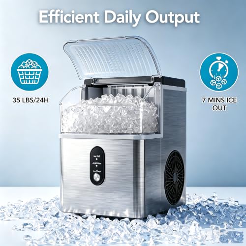 Image of COWSAR Nugget Ice Makers Countertop Soft Chewable Pellet Ice Machine with Auto-Cleaning Function, 34Lbs /24H, Portable Ice Makers for Kitchen, Office, Home