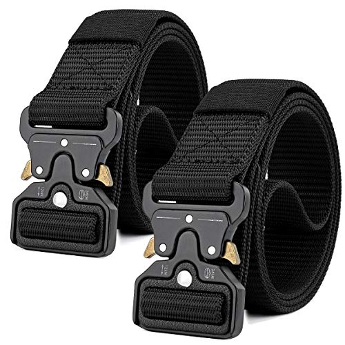 MOZETO Tactical Belts for Men, 2 PCS 1.5 Inch Military Style Nylon Work Web Mens Belt with Heavy-Duty Quick-Release Buckle