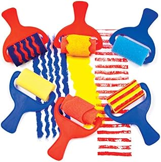 Baker Ross AF731 Sponge Patterned Rollers (Set of 6), Asst Colours