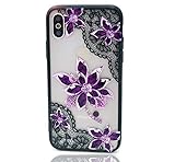 HUIYCUU Case Compatible with iPhone XS Max Case,Mandala Glitter Henna Black Lace Flower Slim Fit Soft Bumper Shockproof Matte Hard Back Cover Girls Blossom Design for iPhone Xs Max Plus, Purple Floral