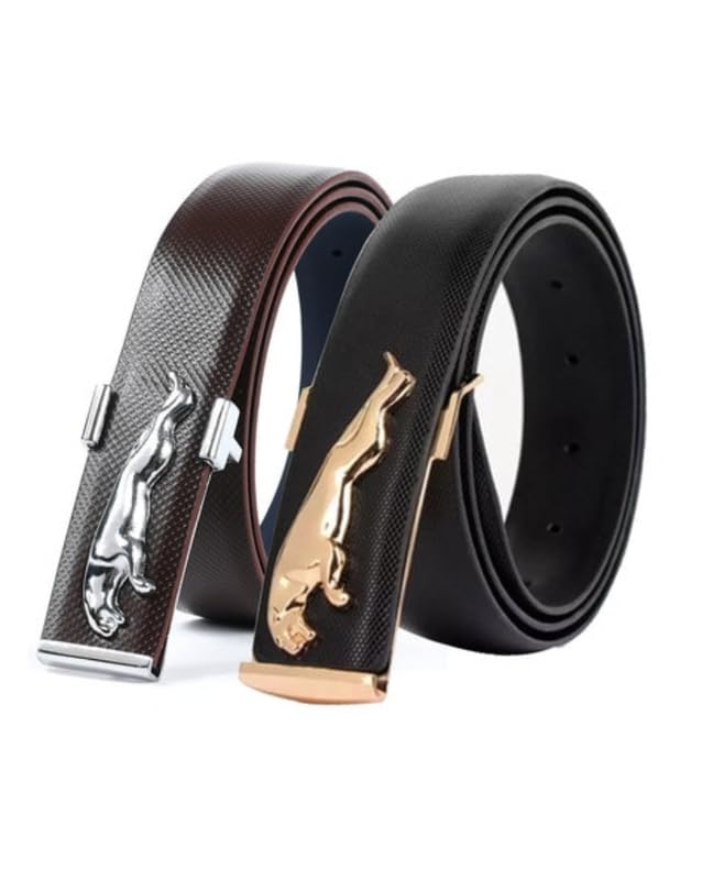 darkleatheris Men's Artificial Leather Silver Belt Combo, Formal and Casual Belts for Men (Pack of 2, Color- Black and Brown)-picture-24