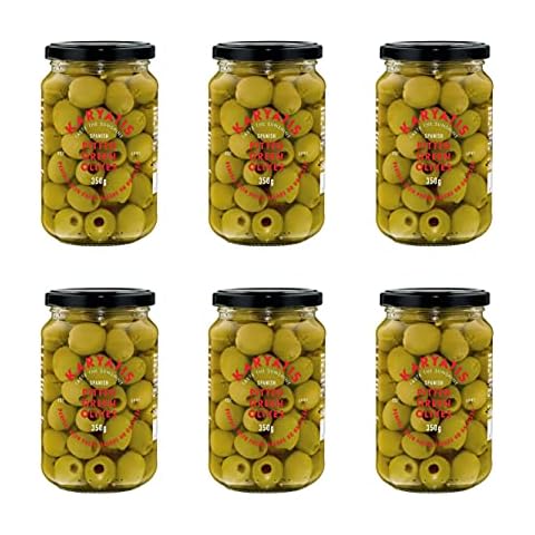 Karyatis Spanish Green Pitted Olives in Brine (Pack of 6 x 350g Jars) Cover