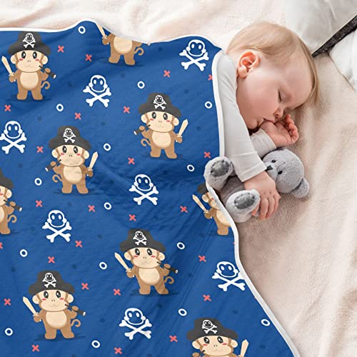 Image of Swaddle Blanket for Blue Cute Monkey Baby Receiving Blanket Muslin Baby Swaddles Soft Cotton Breathable Nursery Blankets for Unisex Boys and Girls 30x40 Inch