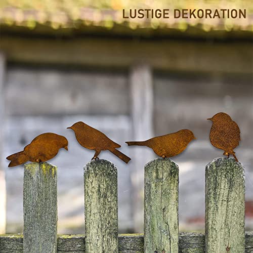 NUWIQ Rost Vögel, Rost Deko, 4 Edelrost Vögel mit Schraube,Geeignet für Garten, Zäune, Innendekoration
