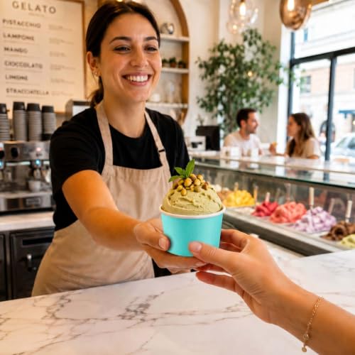 Image of Restaurantware Coppetta 4 Ounce Dessert Cups, 200 Disposable Ice Cream Cups - Lids Sold Separately, Heavy-Duty, Turquoise Paper Frozen Yogurt Bowls, For Hot And Cold Foods