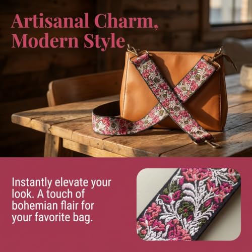 Image of Flower Purse Strap Replacement Embroidery Crossbody Shoulder Strap for Handbag Canvas Purse Extender Accessories